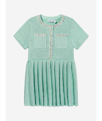 Self Portrait Girls Sequin Knit Dress in Green paiement sécurisé