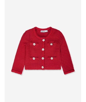 Self Portrait Girls Textured Knit Cardigan in Red des créatures d'habitude