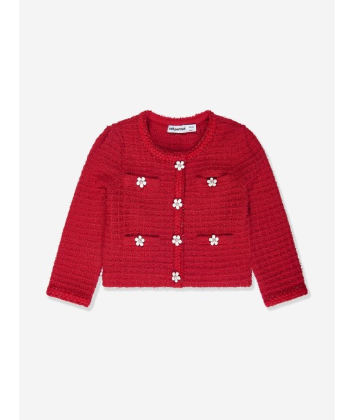 Self Portrait Girls Textured Knit Cardigan in Red des créatures d'habitude