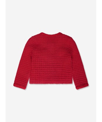 Self Portrait Girls Textured Knit Cardigan in Red des créatures d'habitude