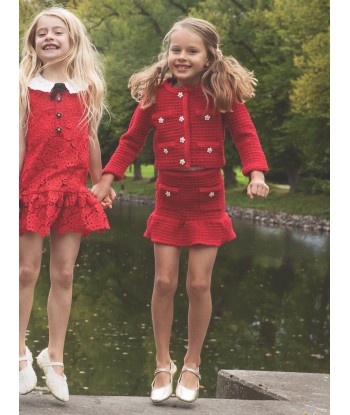 Self Portrait Girls Textured Knit Cardigan in Red des créatures d'habitude