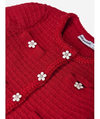 Self Portrait Girls Textured Knit Cardigan in Red des créatures d'habitude