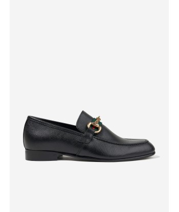 Andanines Boys Loafers With Embellished Buckle in Black pas cher