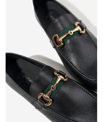 Andanines Boys Loafers With Embellished Buckle in Black pas cher