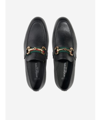 Andanines Boys Loafers With Embellished Buckle in Black pas cher